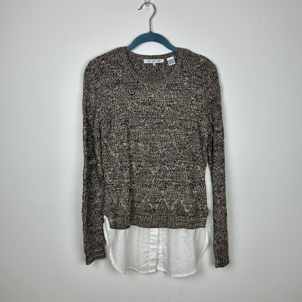 eight eight eight Crewneck Oatmeal Long Sleeve Sweat with Built in Blouse Hem